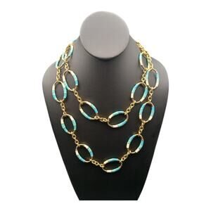 J.Crew Gold Tone & Turquoise Enamel Oval Link Statement Necklace – NWOT